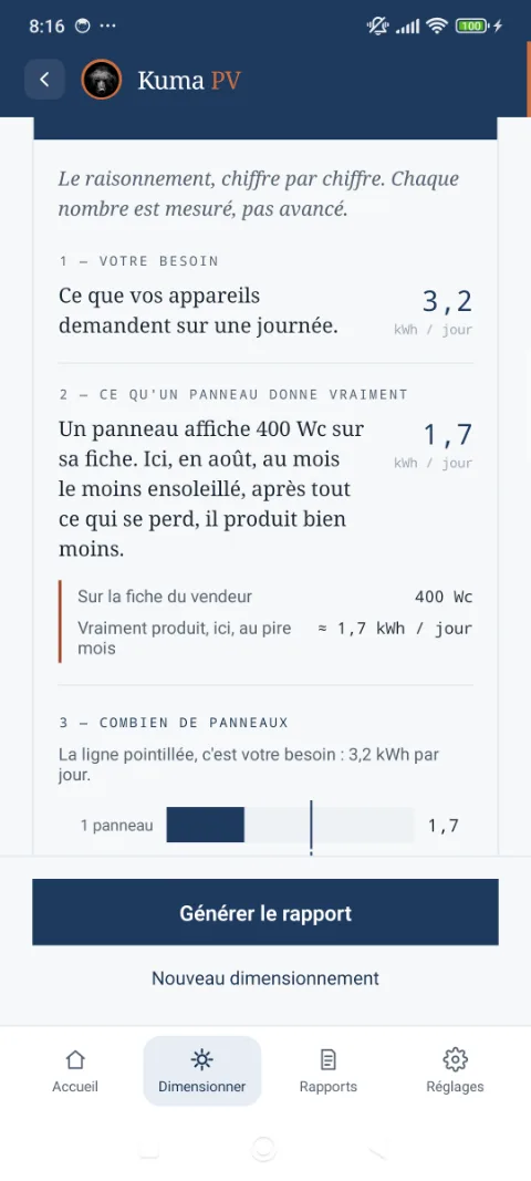 Écran de la chaîne du calcul : le raisonnement qui mène au nombre de panneaux.